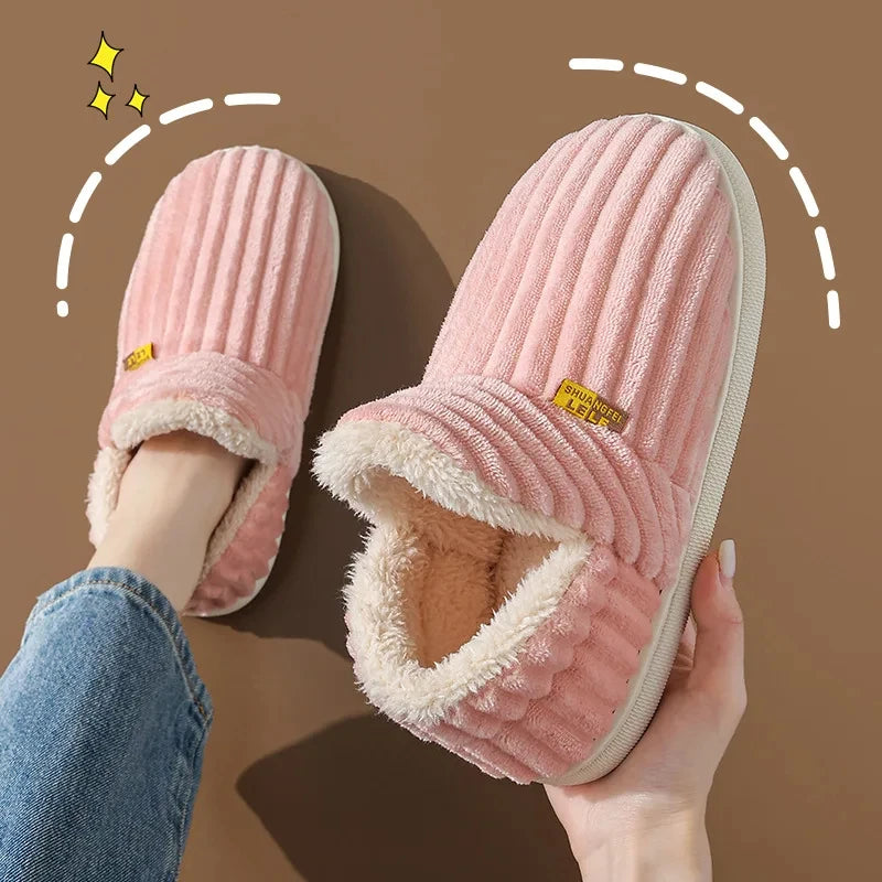 Evshine Women Fur Plush Slippers Men Winter Furry Fashion Warm Ankles Plush Cozy Slides For Home Indoor Soft Sole Cotton Shoes