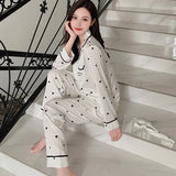 M-5XL Loose Brand Women Pajamas Set Luxury Sleepwear Print Smooth Faux Silk Pajama Set Home Clothe Nightclothes Summer Outfits