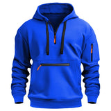 Men's casual sports hoodie, spring and autumn fashion arm pocket pull rope hooded solid color loose long-sleeved blouse pullover