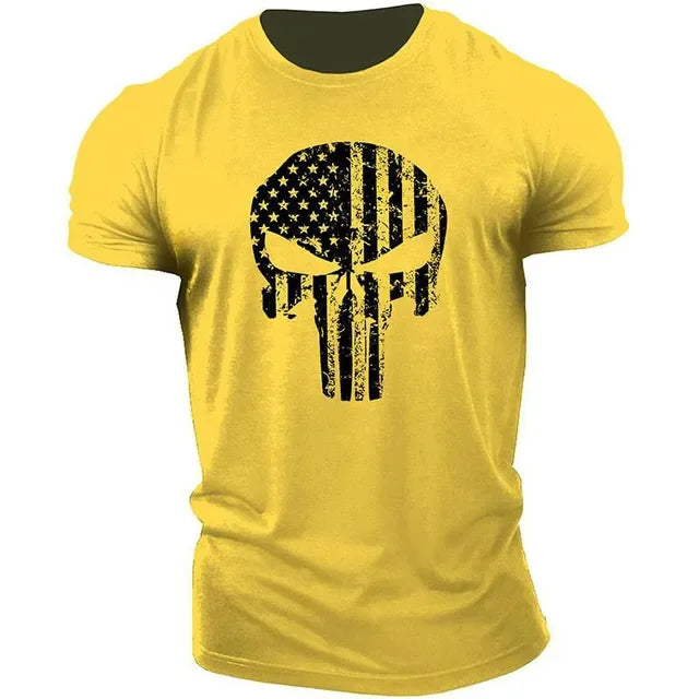 New Fashion Skull 3D Printing Men's Casual Sports T-Shirt Short Sleeve Summer New Quick Dry Tough Guy Army Green Plus Size Top