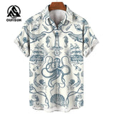 Men's Short Sleeve Shirt Summer Fashion Nautical Compass Anchor Printed Tops Men's Casual Loose Shirts