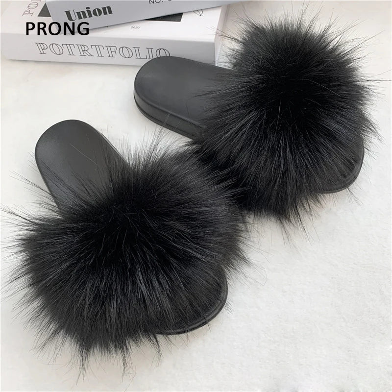 Summer Faux Fur Slippers Women Indoor Furry Fur Slides Female Plush Flip Flops Flats Sandals Casual Fluffy Slipper House Shoes