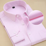 Men's Top Quality Dress Shirts Long Sleeve Slim Fit Solid Striped Business Formal White Shirt Male Social Clothing