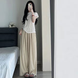 Ice Silk Wide-leg Pants for Women in Summer Thin High Waist Drape Loose Lazy Style Large Size Straight Casual Women's Pants