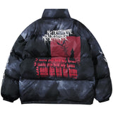 Oversized Hip Hop Parkas Padded Puffer Jacket Men Winter Warm Coat Letter Graphic Tie Dye Streetwear Jackets Y2K Parkas Coats