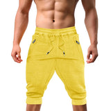 Casual Shorts 3/4 Jogger Capri Pants Men's Breathable Below Knee Outdoor Sports Gym Fitness Shorts with Zipper Pockets