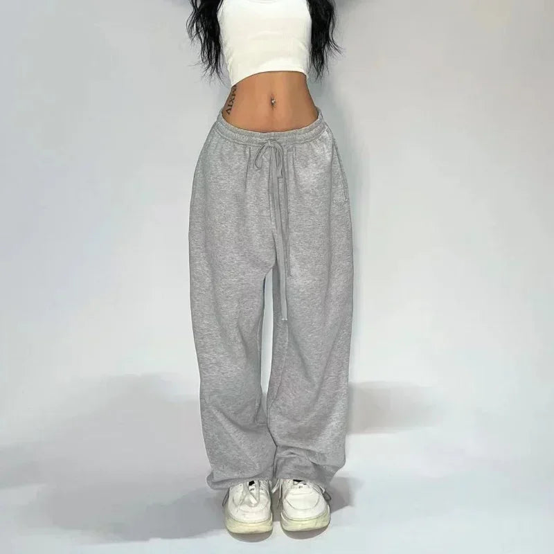 Deeptown Casual Gray Sweatpants Women Wide Leg Black Joggers Classic Baggy Streetwear Oversized Sports Female Trousers All-match