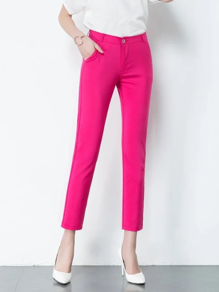 Slim Skinny High Waist Elastic Pencil Pants Oversized 75kg Women Ankle-length Trousers Casual Spring Office Formal Pantalon