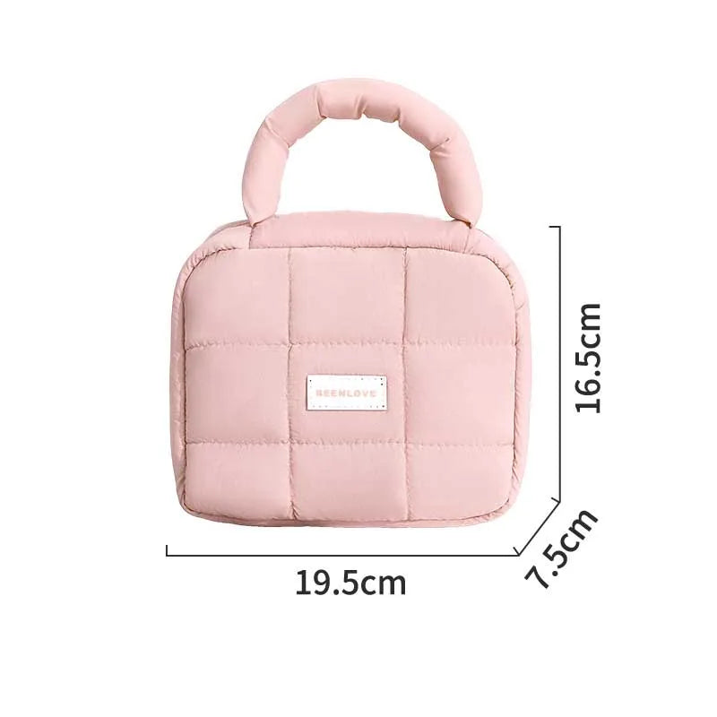 Fashion Puffy Cosmetic Bag Travel Quilted Toiletry Zipper Pouch Winter Girl Portable Makeup Accessories Bag Case