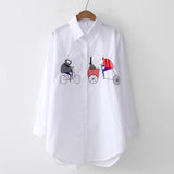 New White Shirt Casual Button Up Turn Down Collar Female Blouse Long Sleeve Cotton Blouse Embroidery Blouse Lady