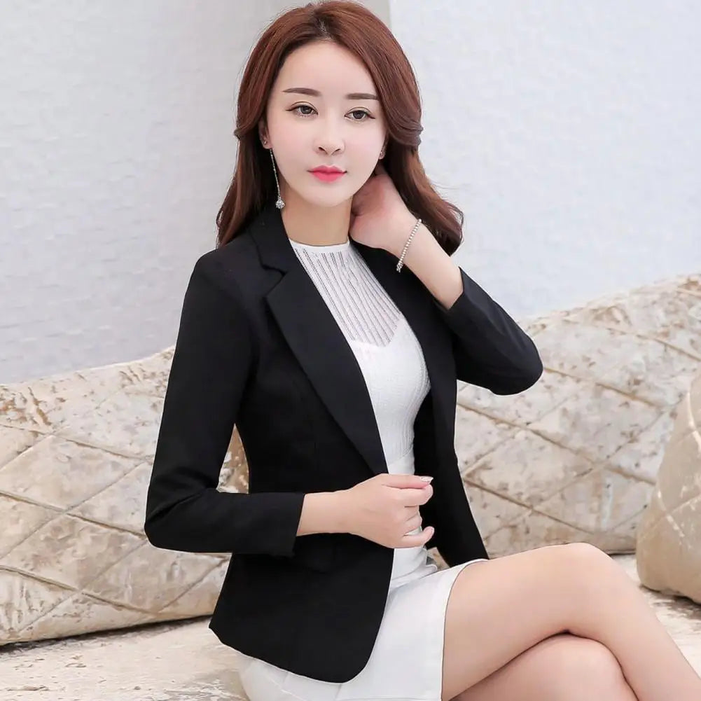 Solid Color Thin Blazer Women New Long Sleeve Spring And Summer Slim Short Suit Jacket One Buckle Blousers White