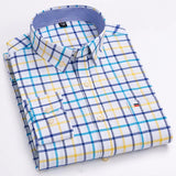 Men's 100% Cotton Shirt Long Sleeve Plaid Oxford Casual Solid Color Print Regular Fit Formal Dress Shirt