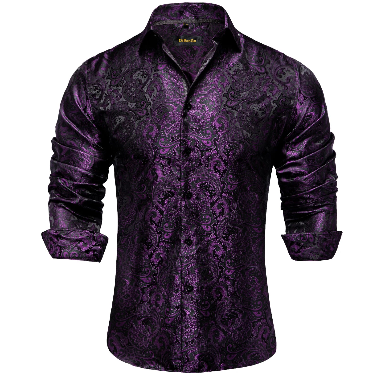 Men's Long Sleeve Black Paisley Silk Dress Shirts Casual Tuxedo Social Shirt Luxury Designer Men Clothing