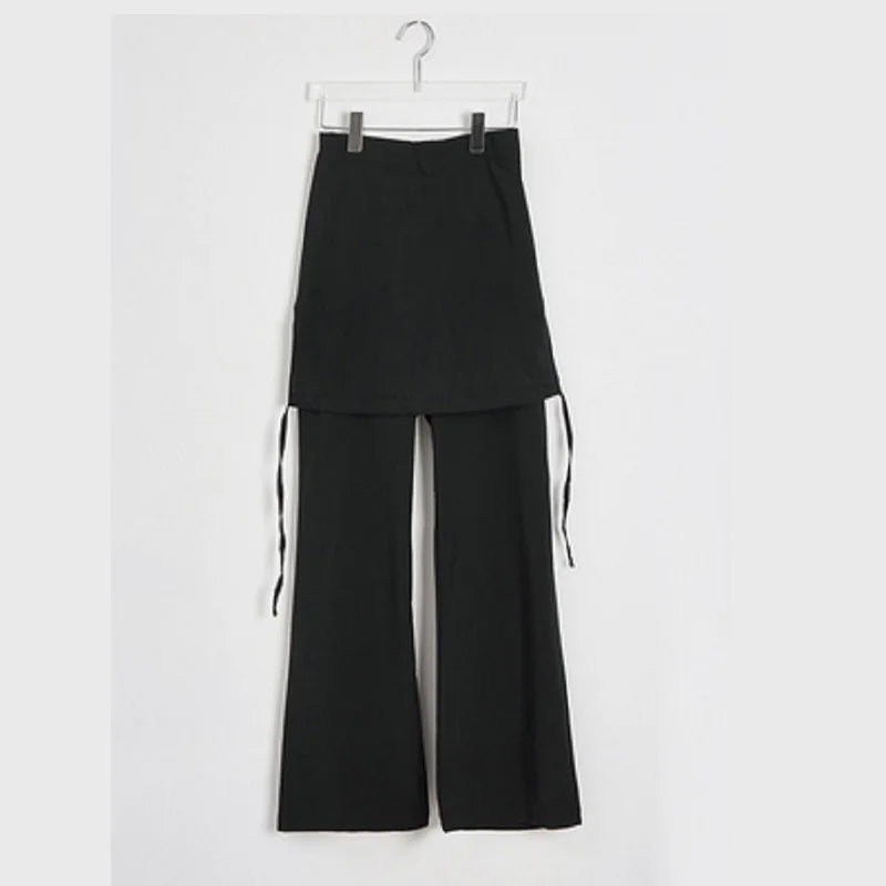 Mikumn Harajuku Fake Two Piece Casual Trousers Japanese Women Pant Skirt Retro Solid Color Elastic Waist Loose Wide Leg Pant