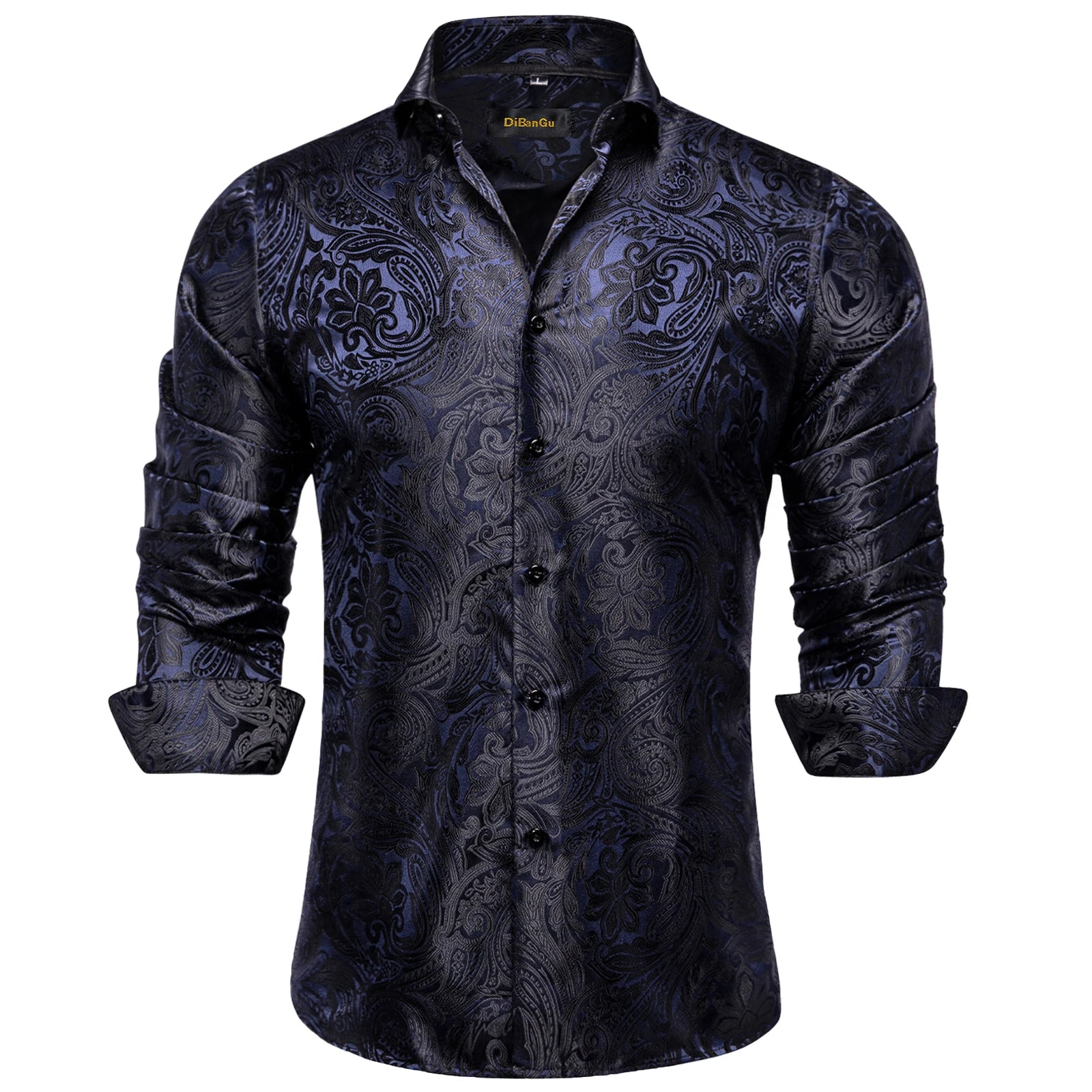 Men's Long Sleeve Black Paisley Silk Dress Shirts Casual Tuxedo Social Shirt Luxury Designer Men Clothing