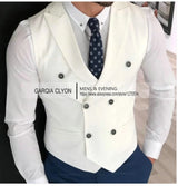 Men's Classic Double Breasted Suit Vest White Notch Lapel Waistcoat for Groomsmen for Wedding