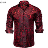 Men's Long Sleeve Black Paisley Silk Dress Shirts Casual Tuxedo Social Shirt Luxury Designer Men Clothing