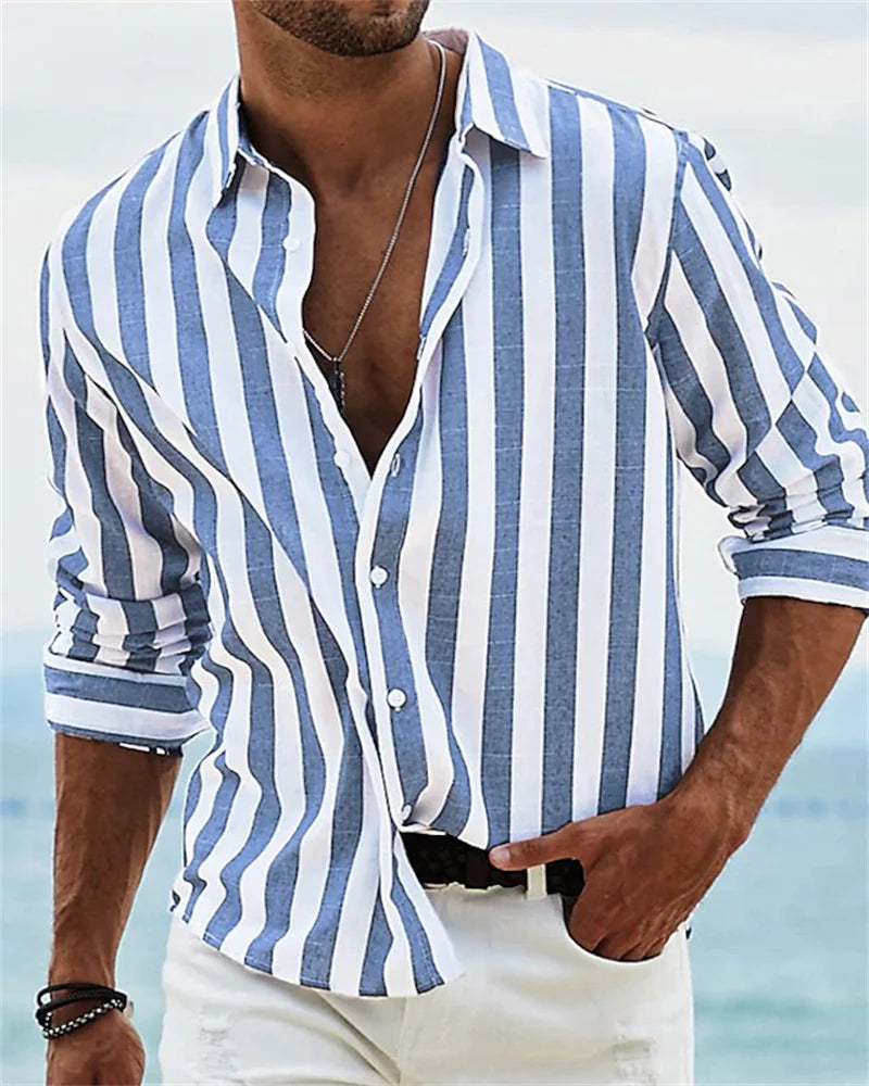 Fashion Men's Shirt Long Sleeve Striped Print Top Men Social Luxury Men's Wear Hawaiian Elegant Classic Fashion