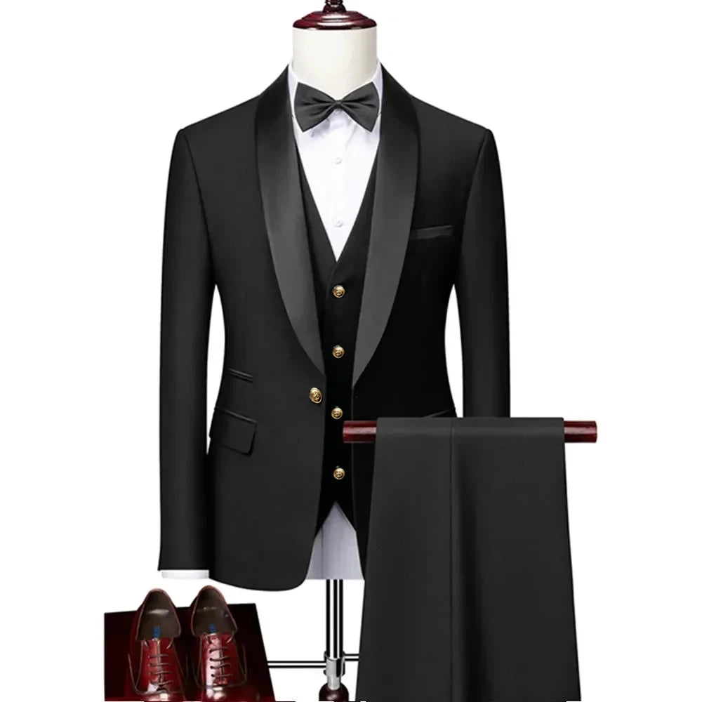 Men's Lapel Collar 3 Piece Suit Set Coat Vest Trousers / Business Groomsmen Groom Wedding Dress Blazer Jacket Pants Waistcoat