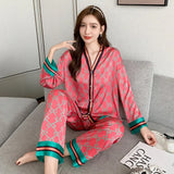 Spring Autumn New Satin Silk Pajamas for Women Fashion Long Sleeve Long Pants High Grade Elegant Comfortable Lapel Loungewear