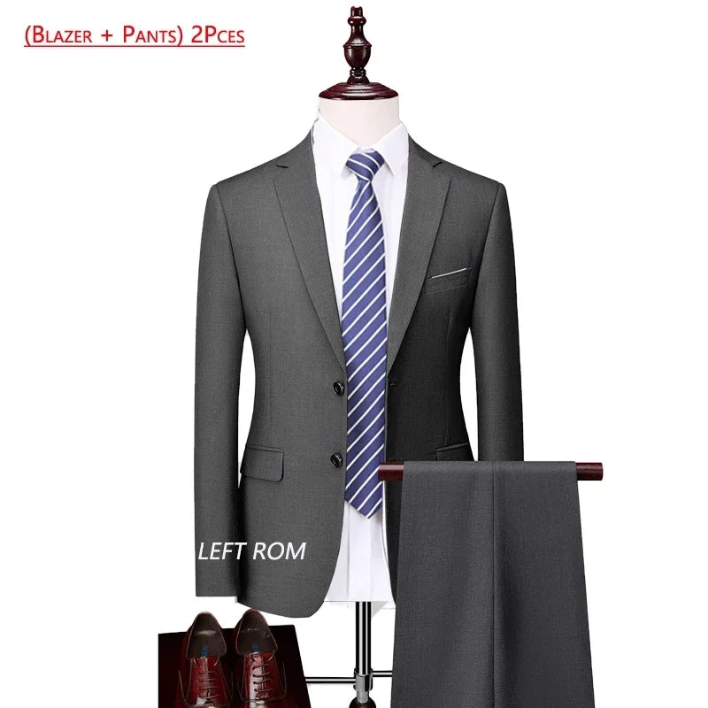 ( Jacket + Vest+Pants ) High-end Brand Formal Business Mens Suit Three-piece Groom Wedding Dress Solid Color Suit