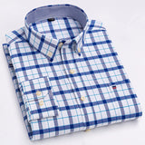 Men's 100% Cotton Shirt Long Sleeve Plaid Oxford Casual Solid Color Print Regular Fit Formal Dress Shirt