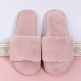 Winter Women Winter House Furry Slippers Non-Slip Casual Indoor Flats Floor Shoes Ladies Flip Flops Warm Shoes Solid Colors