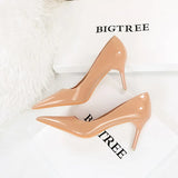 Autumn Patent Leather Concise Women's Shoes Pointed Toe Office High Heels Pumps Women Sexy Party Wedding Shoes Shallow Nude Red