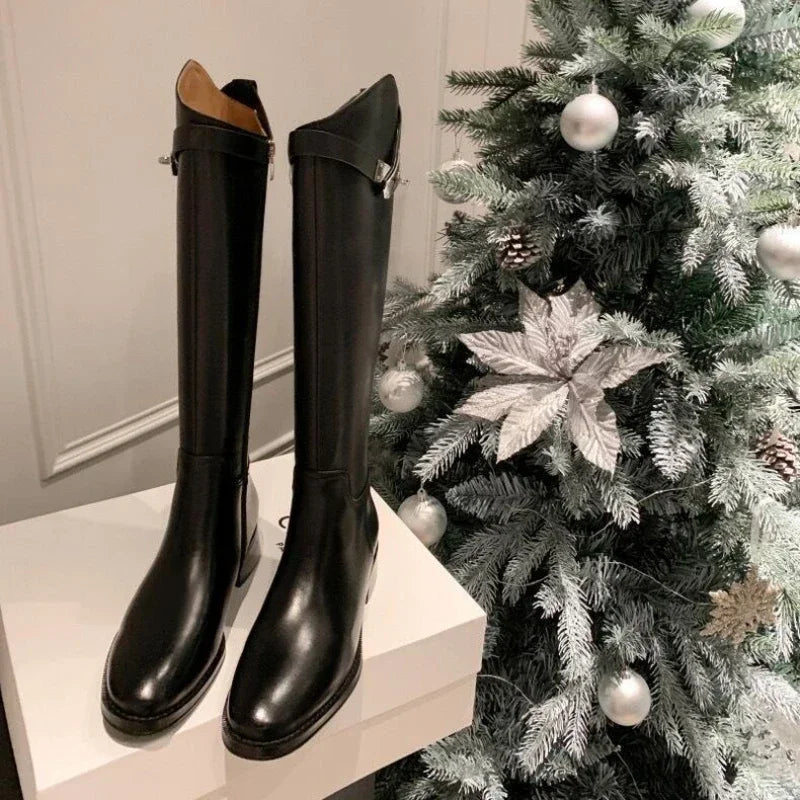 Women Shoes  Winter Platform Women Long Boot Fashion Thick Sole Flats Heels Round Toe Knee High Boot Side Zipper Knight Boot