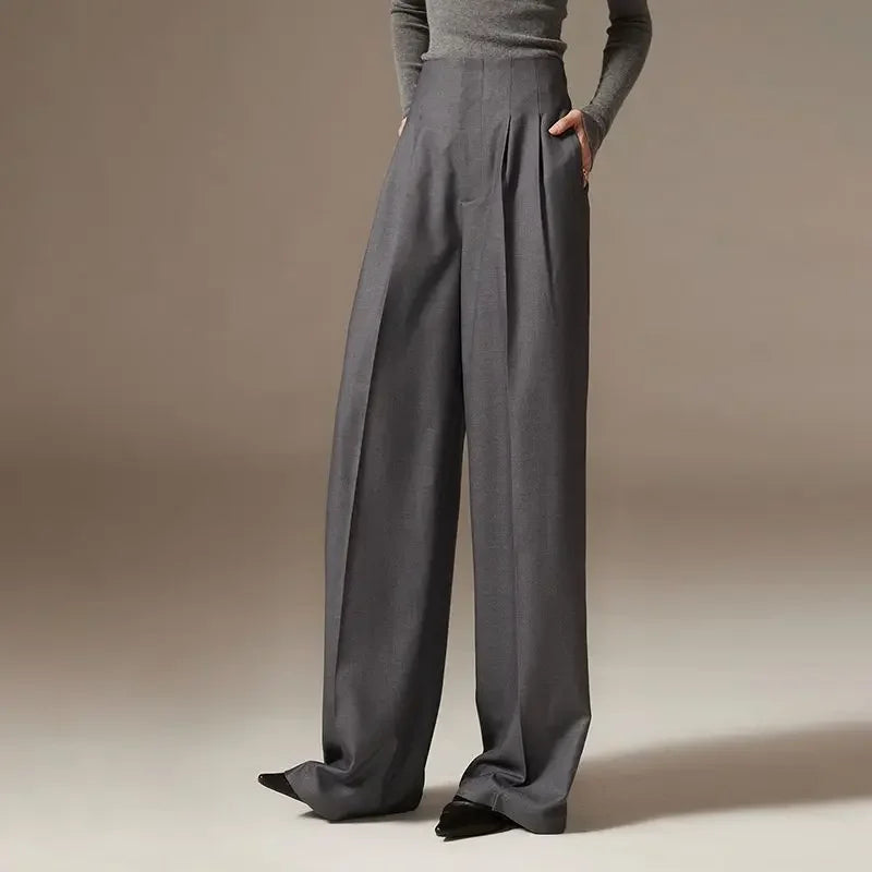 Spring New Pants High Waist Wide Leg Pants Draping Effect Tight Waist Long Pants High-Looking Slide Suit or Women