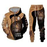 Autumn and Winter Men's Tracksuit 3D The Lion Print Zipper Hoodies Sweatshirts Pants Sets Casual Mens Clothing Women's Tracksuit