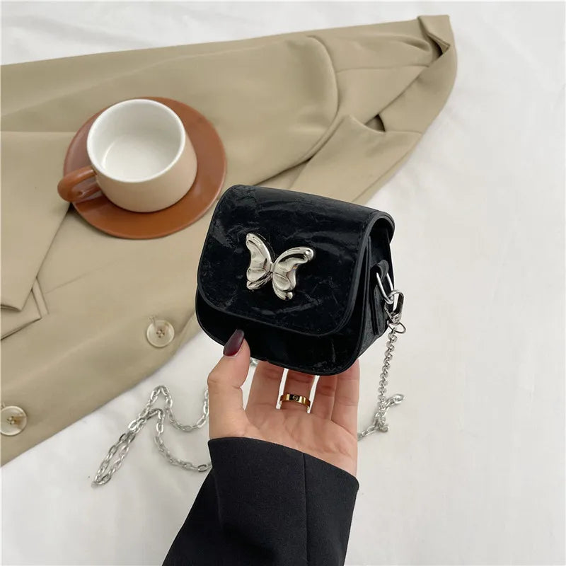 Women' Small Square Bag Butterfly Chain Shoulder Crossbody Bag Mini Lipstick Bag Simple Trendy Saddle Bag Female Exquisite Purse