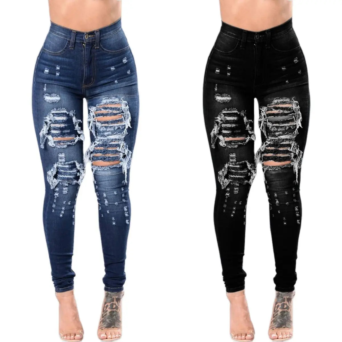 Autumn High Waist Ripped Jeans For Women Fashion Stretch Skinny Denim Pencil Pants Casual Slim Trousers S-3XL