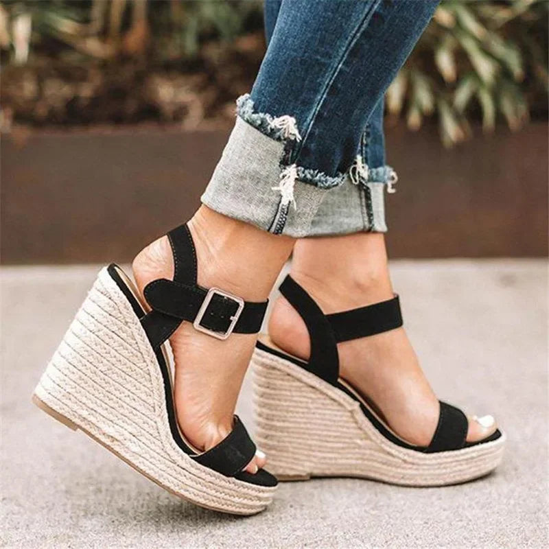 Summer Platform Sandals Women Peep Toe High Wedges Heel Ankle Buckles Sandalia Espadrilles Female Sandals Shoes