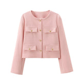 Winter New Product Women's Fashion and Casual Versatile Round Neck Flip Decoration Short Suit Coat