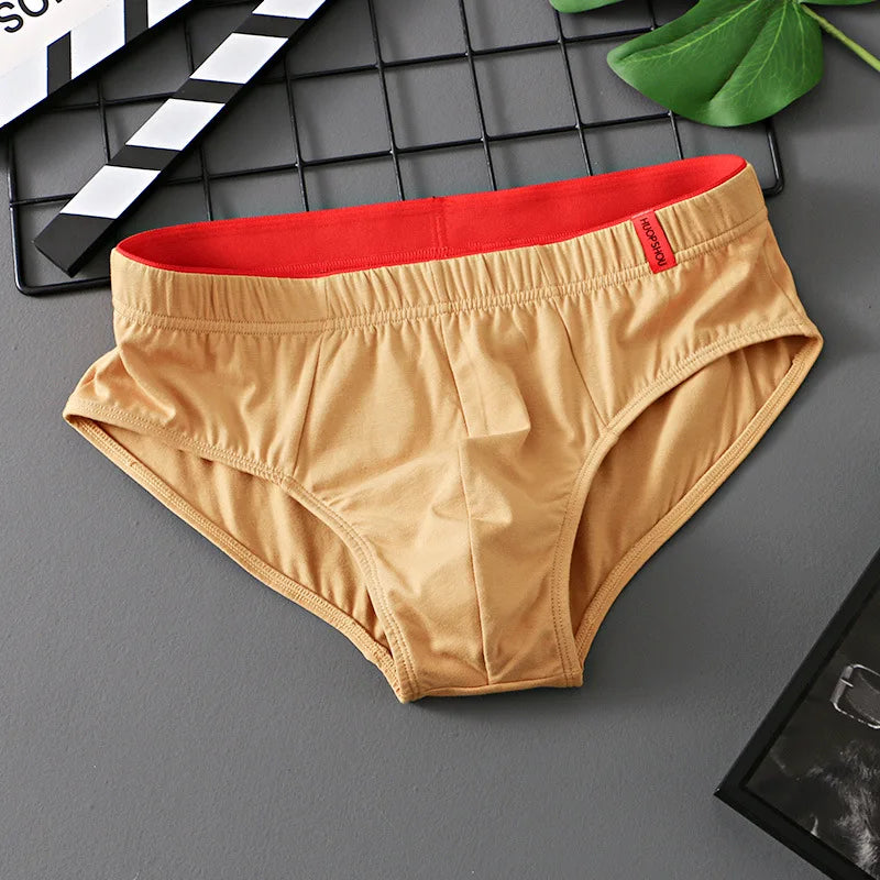 Solid Cotton Briefs Men's Convex Pouch Panties Youth Fasion Lingerie Low Rise Breathable Men's Comfortable Underwear Solid Color