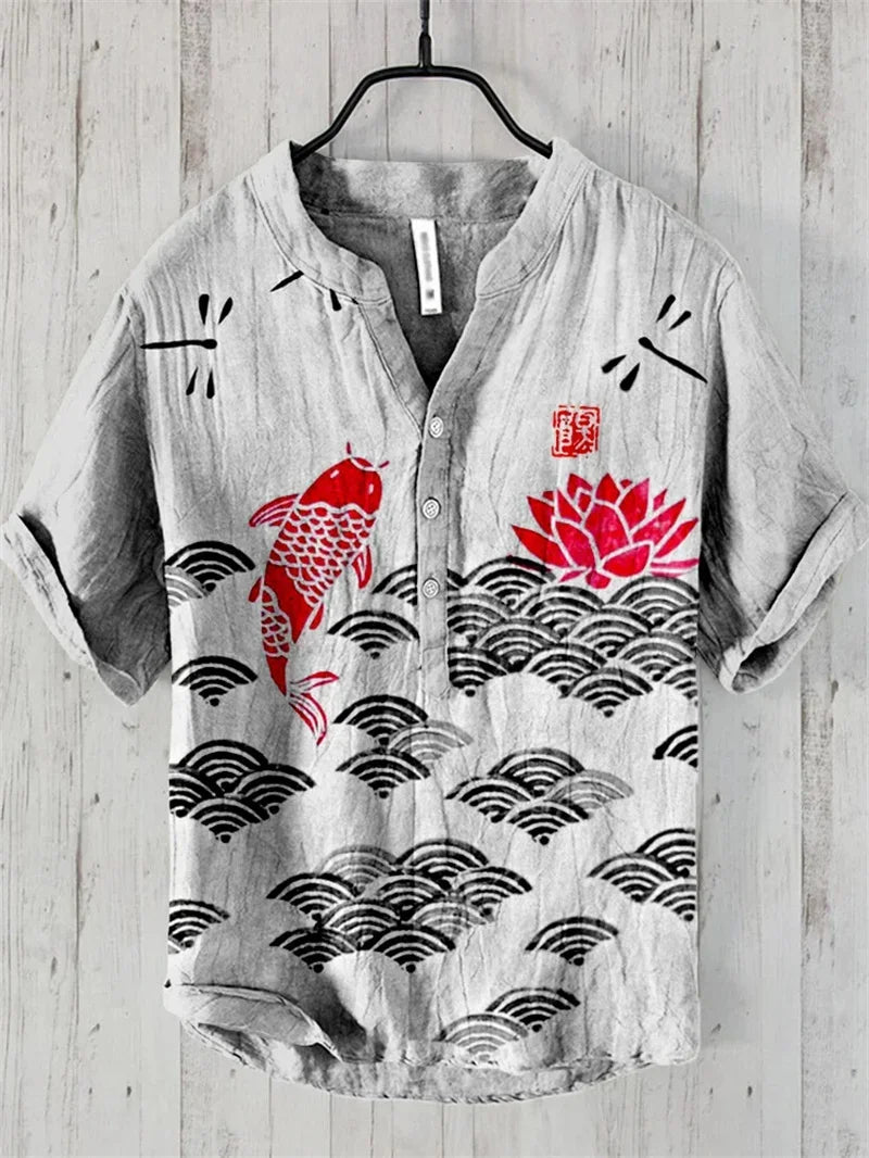 Spring and summer men's and women's T-shirts independent station casual Hawaiian style T-shirts men's tops 100% linen new hot sale