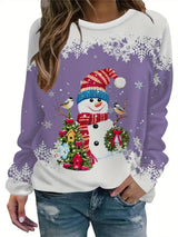 Christmas snowman print autumn and winter women's long-sleeved round neck casual pullover large size sweatshirt