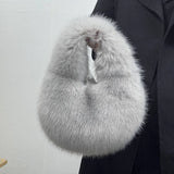 Luxury Soft Plush Half Moon Bag Faux Fur Fluffy Lady Handbags Female Winter Purse Party Clutch Bag Casual Tote Bag