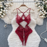 New In Women's Secret Clothes Christmas Red Top Sexy Patchwork Bodysuit Cosplay Erotic Lingerie Winter Strap Pajamas Nightwear