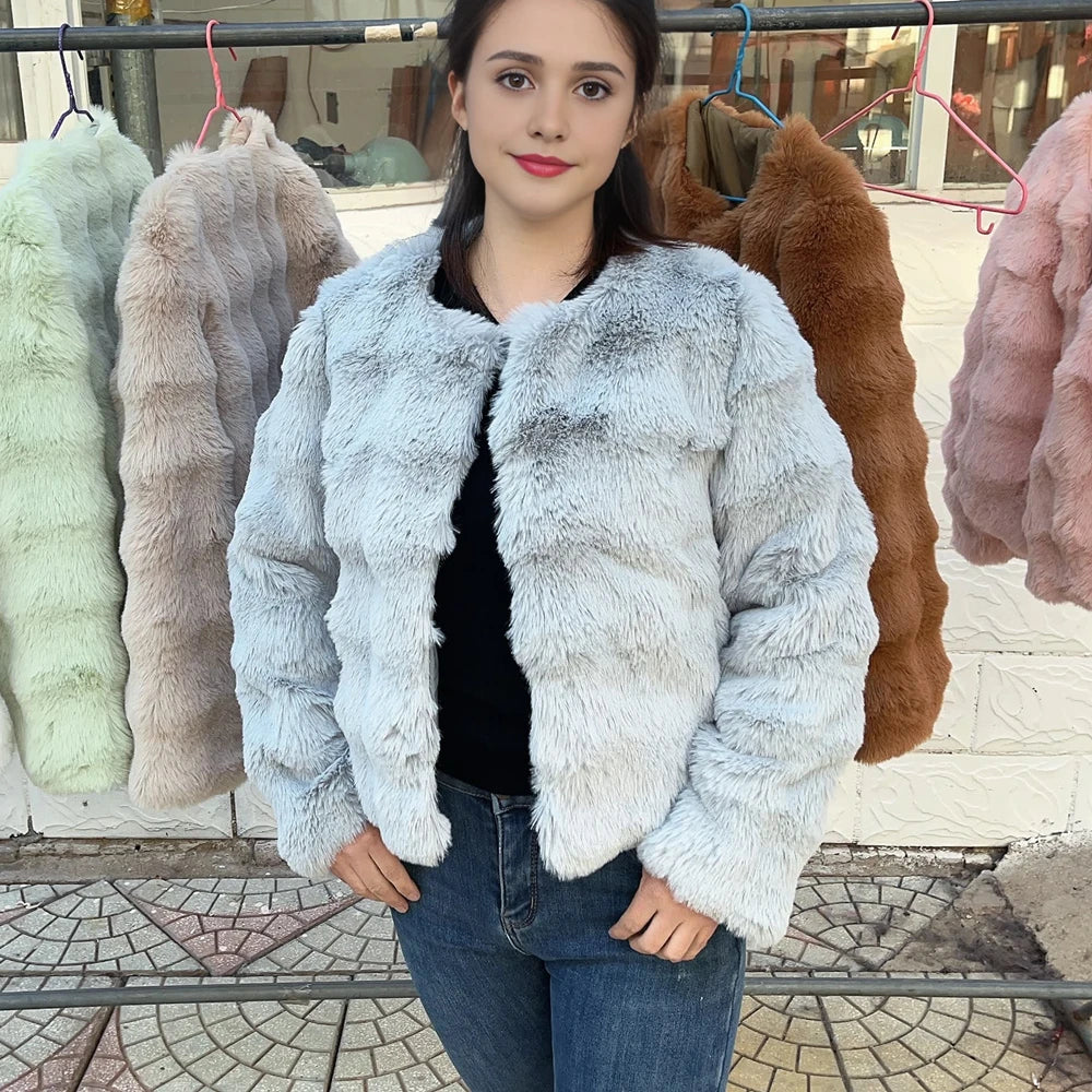 HOOOFUR Faux Fur Coat Women New Style Short Imitation Fur Plush Collarless Top Short Top 2024 Autumn and Winter Warm and Trend