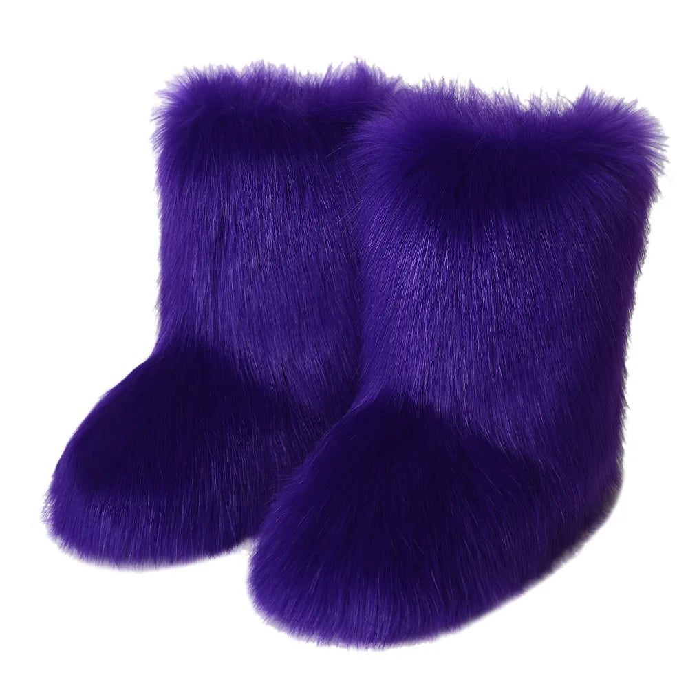 Winter Shoe Women's Winter Fluffy Faux Fox Fur Boots Woman Plush Warm Snow Boots Luxury Footwear Girls' Furry Fur Bottes Fashion