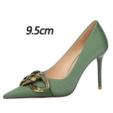 BIGTREE Women's Fashion Nude Metal Buckle Pumps High-Heels Sexy Party Stilettos Heels Office Spring Shoes