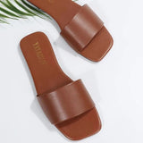 Fashion Minimalist Single Band Slide Sandals Solid Color Women Slippers Summer New Outdoor Sandy Beach Open Toe Flat Shoes