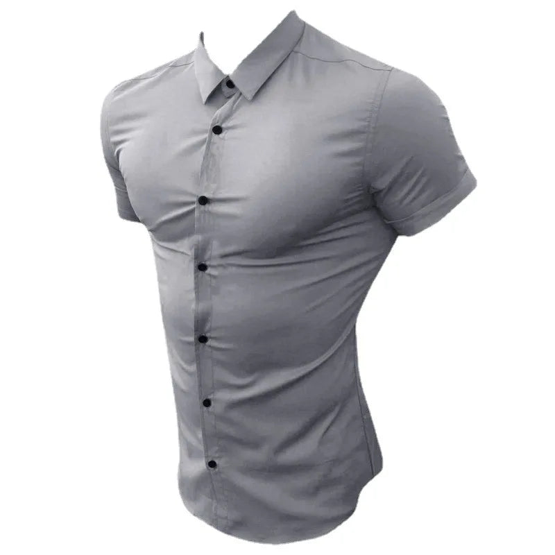 Summer Fashion Super Slim Fit Short Sleeve Shirts Men Classic Casual Dress Shirt Male Hipster Relaxed Luxe Formal Shirt