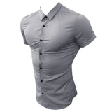 Summer Fashion Super Slim Fit Short Sleeve Shirts Men Classic Casual Dress Shirt Male Hipster Relaxed Luxe Formal Shirt