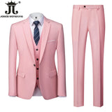 ( Jacket + Vest + Pants ) Boutique Solid Color Men's Official Business Suit Bride's Wedding Dress Party Male Suit