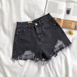 Summer Korean Women's Cowboy Shorts High Waist Casual Blue Denim Shorts Pocket Tassel Perforated Fashion Shorts Y2K Female Jeans