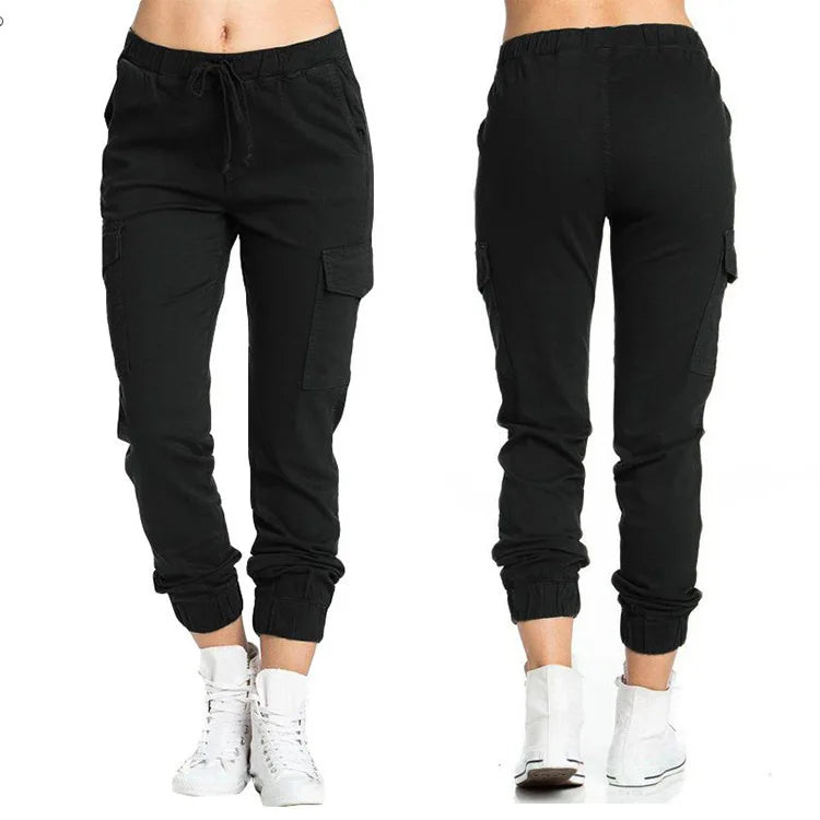 Women Cargo Pants Summer Female Loose Elastic Drawstring Pocket Solid Pencil Trousers