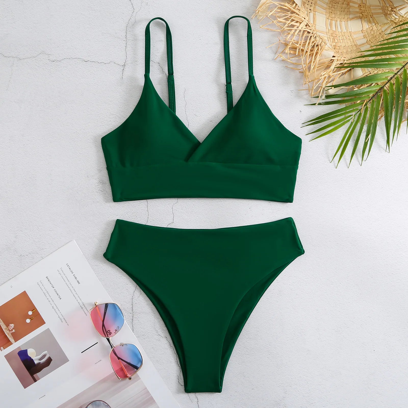 High Waist Bikinis Women Solid Strap Swimsuit Female Padded Swimwear Bathers Bathing Swimming Swim Suit Summer Beachwear